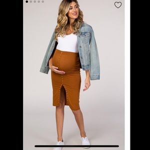 Pinkblush Camel Button Front Slit Maternity Skirt